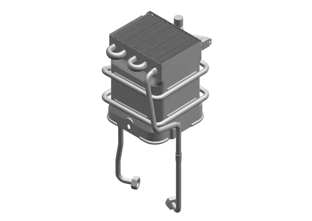 Bosch Heizkörper in kompaktem Design mit mehreren Anschlussleitungen zur Wärmeverteilung, geeignet für verschiedene Heizsysteme.